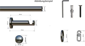 Gardinenstange Colombes, indeko, Ø 16 mm, 1-läufig, Wunschmaßlänge, verschraubt, Komplett-Set inkl. Ringen und Montagematerial
