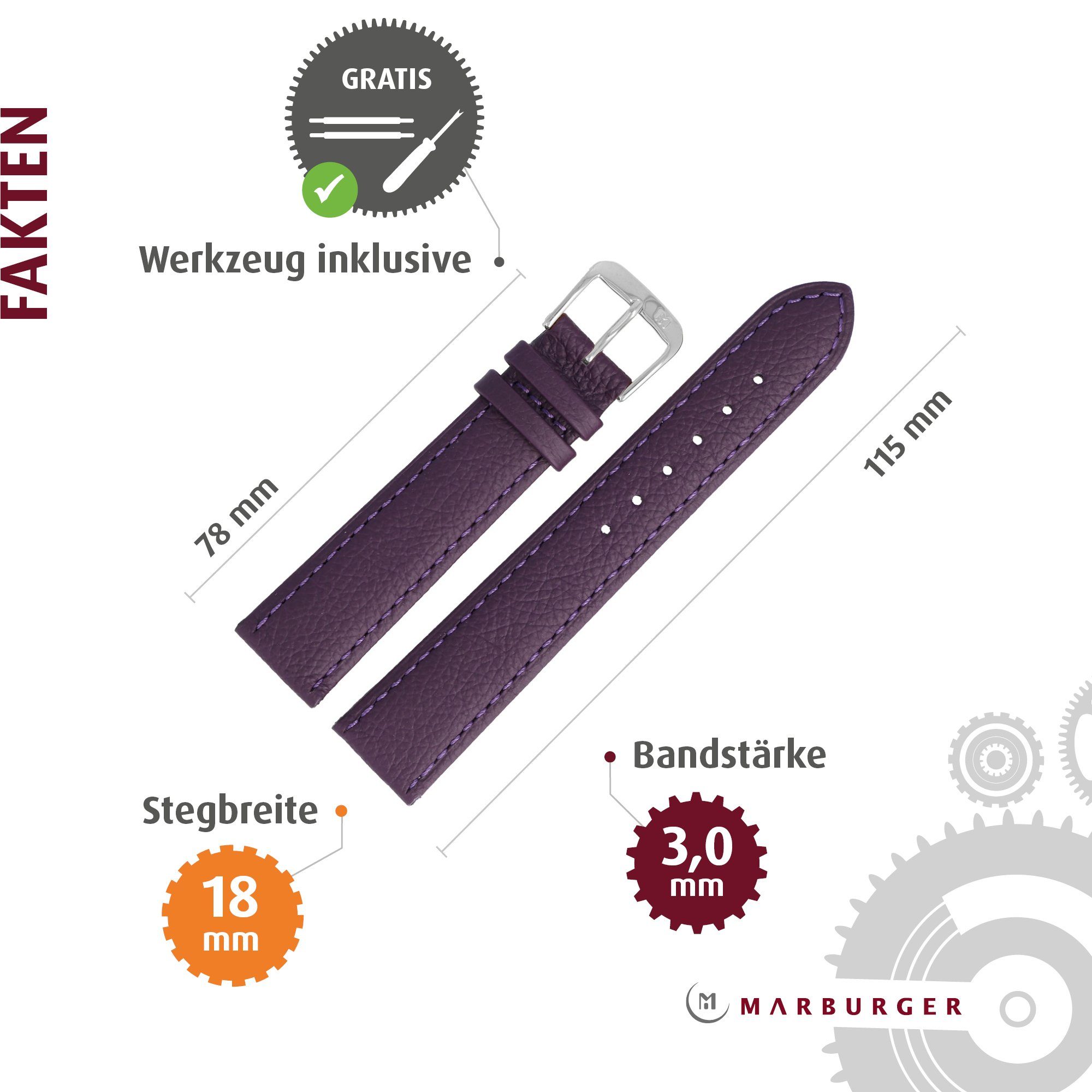 MARBURGER Uhrenarmband 18mm Leder