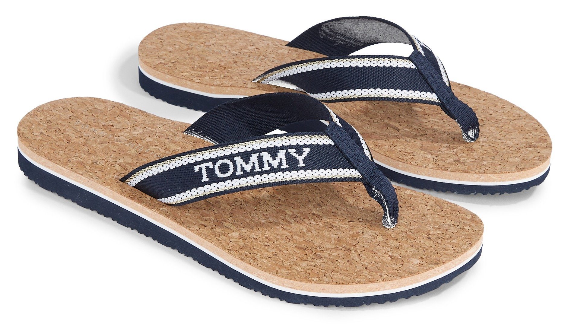 Tommy Hilfiger HILFIGER CORK BEACH SANDAL Zehentrenner, Sommerschuh, Schlappen, Poolsildes mit Logoschriftzug