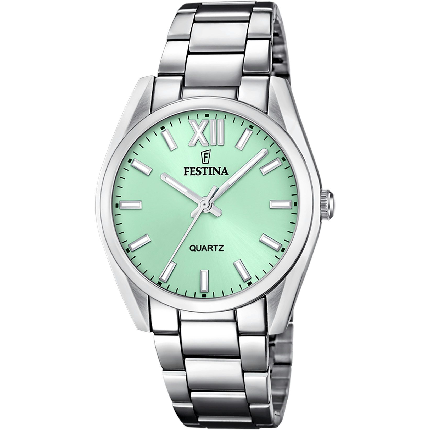 Festina Quarzuhr Damenuhr, 36,8 mm – Boyfriend-Style mit hellgrünem F20622/7, Zifferblatt & Edelstahlband – Trendige Uhr für Damen