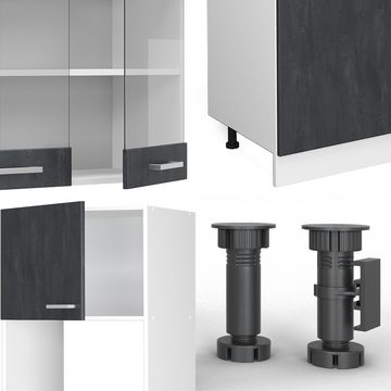 Livinity® Küchenzeile R-Line, Schwarz Beton/Weiß, 300 cm ohne Arbeitsplatte