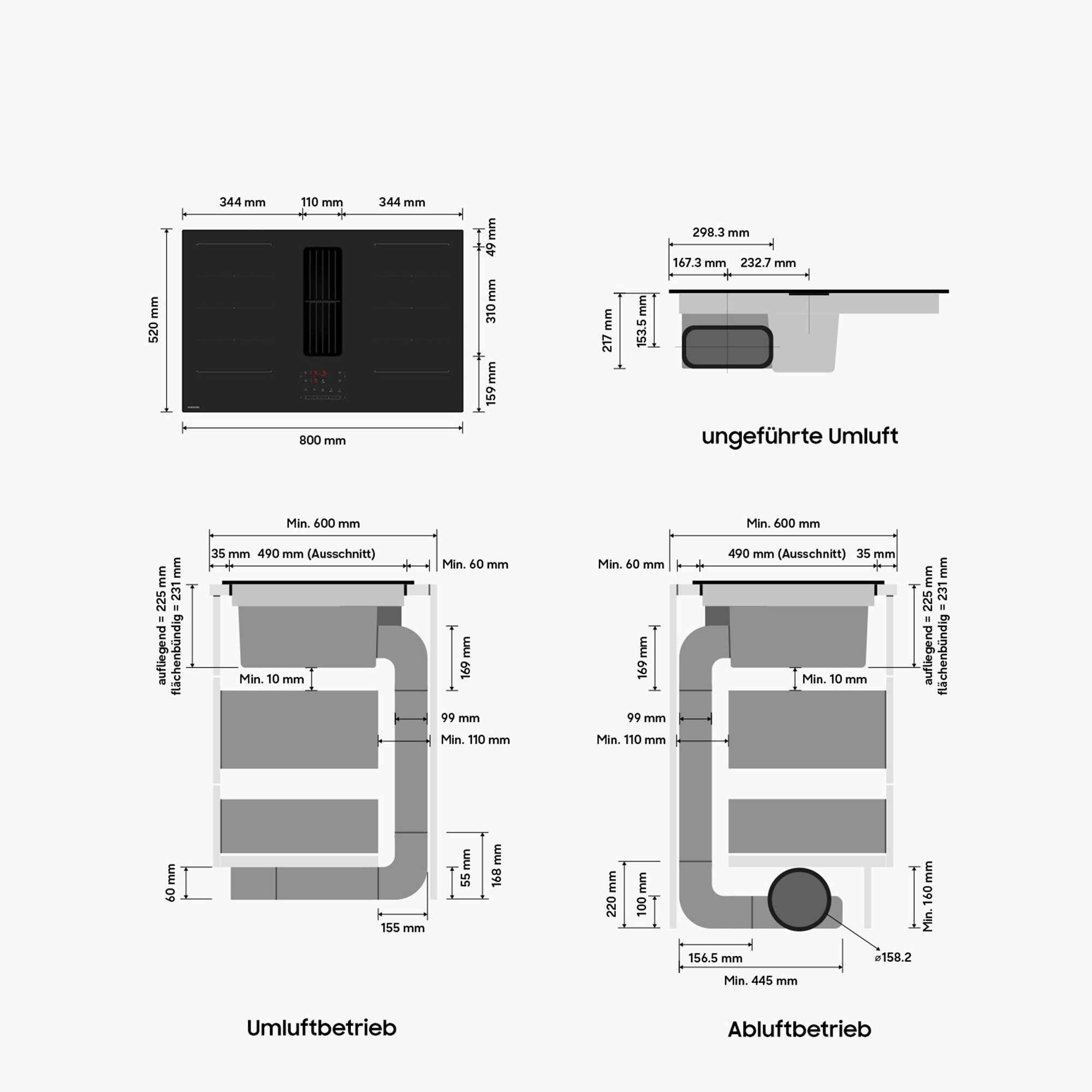 Samsung Kochfeld mit Dunstabzug CC90H84PADUR