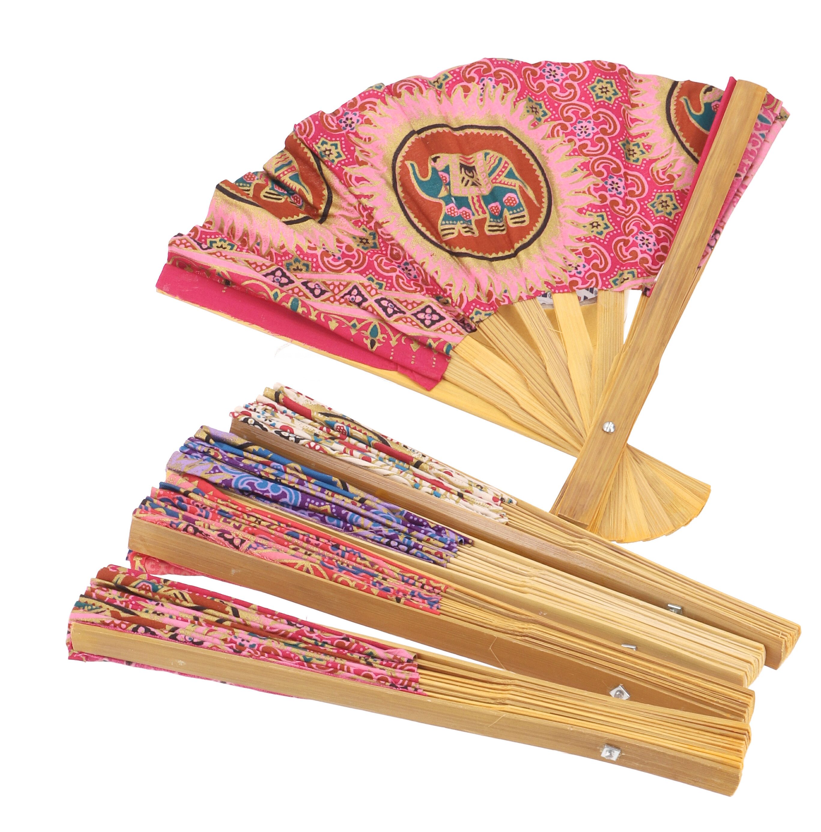 Guru-Shop Handfächer 10 Stück bespannter Bambusfächer, asiatischer..
