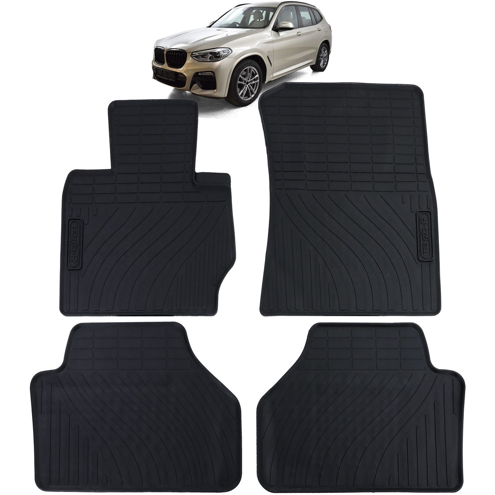 Tenzo-R Passform-Fußmatten Auto Gummi Fußmatten Schwarz Premium Set für BMW X3 F25 10-17