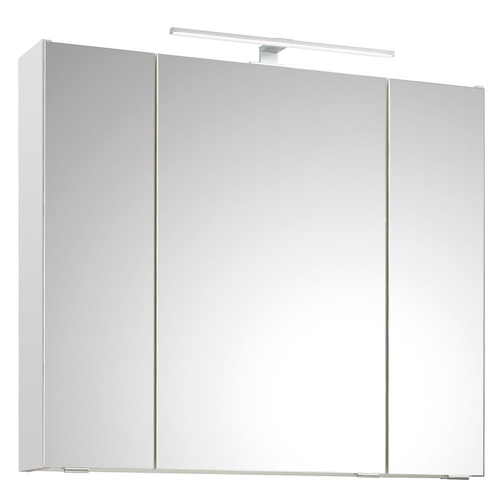 Lomadox Spiegelschrank QUEIMADOS-66 80cm Weiß Aufsatzleuchte cm 80/70/16 in Glanz mit Badezimmer breit