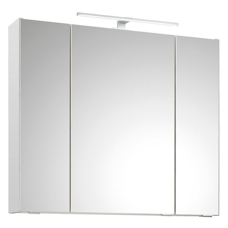 Lomadox Spiegelschrank QUEIMADOS-66 Badezimmer 80cm breit mit  Aufsatzleuchte in Weiß Glanz 80/70/16 cm
