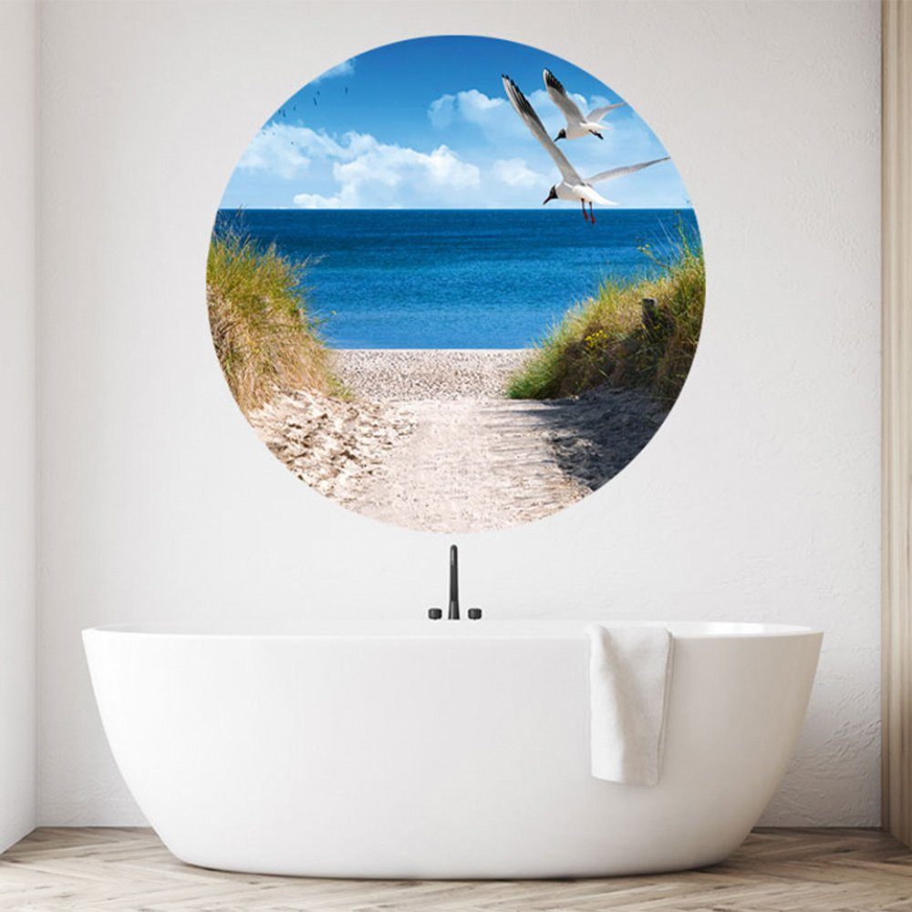 WallSpirit Wandsticker Wandaufkleber rund "Strand mit Möwen", Selbstklebend, rückstandslos abziehbar