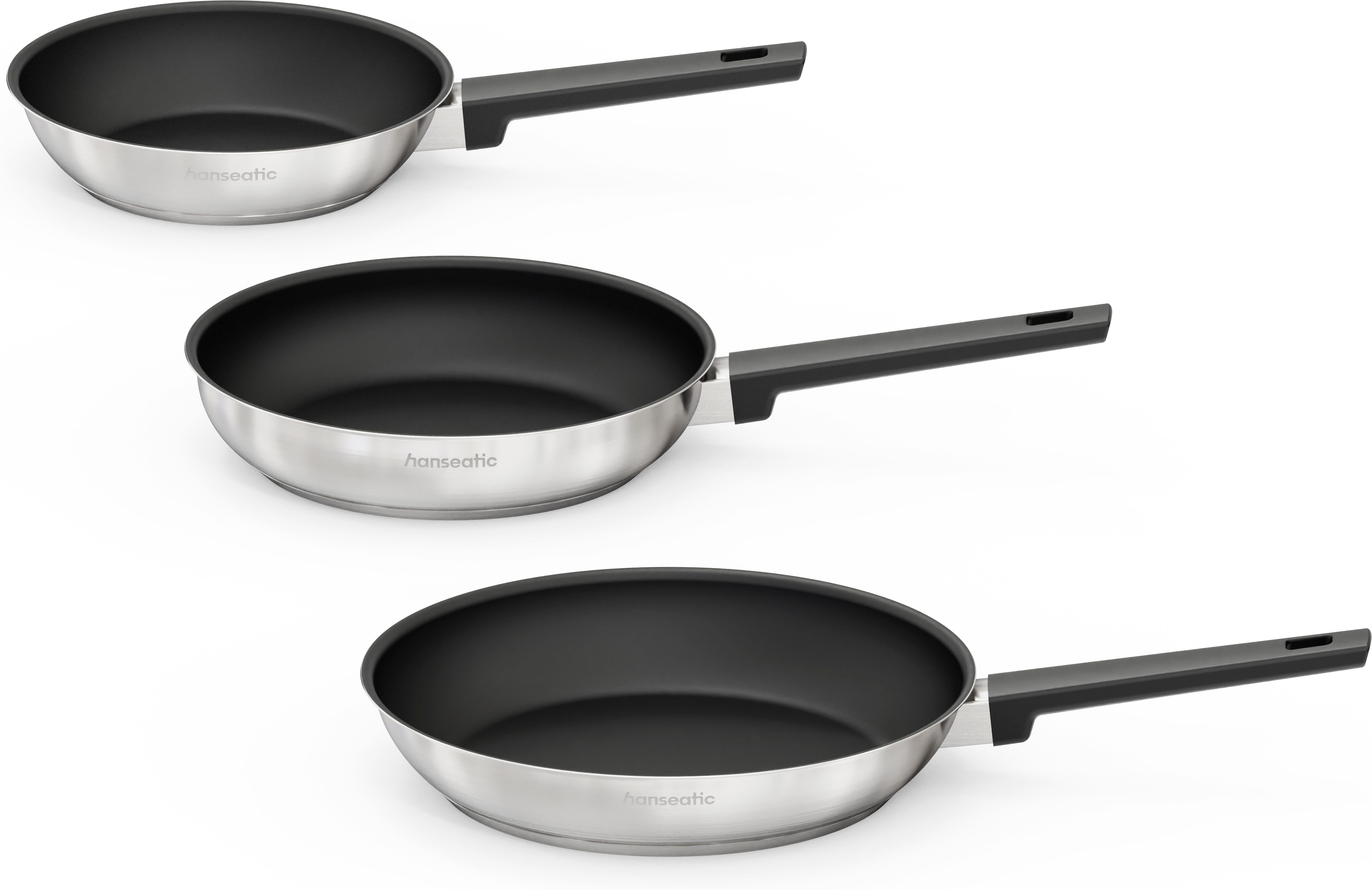 Hanseatic Pfannen-Set SMART, Edelstahl 18/10 (Set, 3-tlg., 1x Pfanne Ø 20 cm, 24 cm und 28 cm), Pfannen mit Antihaftbeschichtung, für alle Herdarten, inkl. Induktion