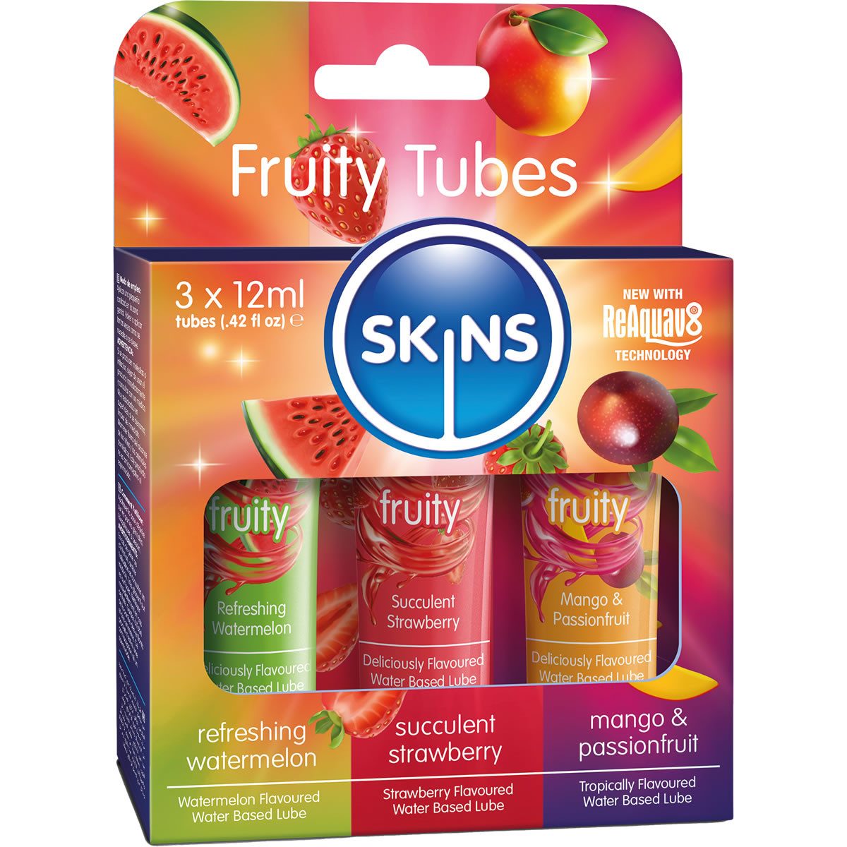 SKINS Condoms Gleitgel Fruity Tubes, 3 Tuben mit je 12ml, 3-tlg., verschiedene Sorten Gleitgel mit Geschmack