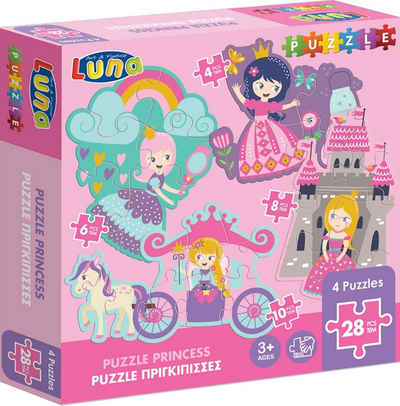 Diakakis Puzzle 4in1 Set Prinzessin 28-tlg. m. 4/6/8/10 XXL Teile, Puzzleteile