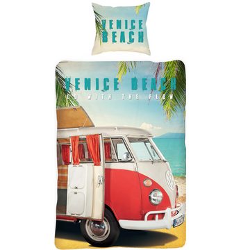 Wendebettwäsche VW Volkswagen Bulli Venice Beach 067 Bettwäsche Linon / Renforcé, BERONAGE, 100% Baumwolle, 2 teilig, 135x200 + 80x80 cm