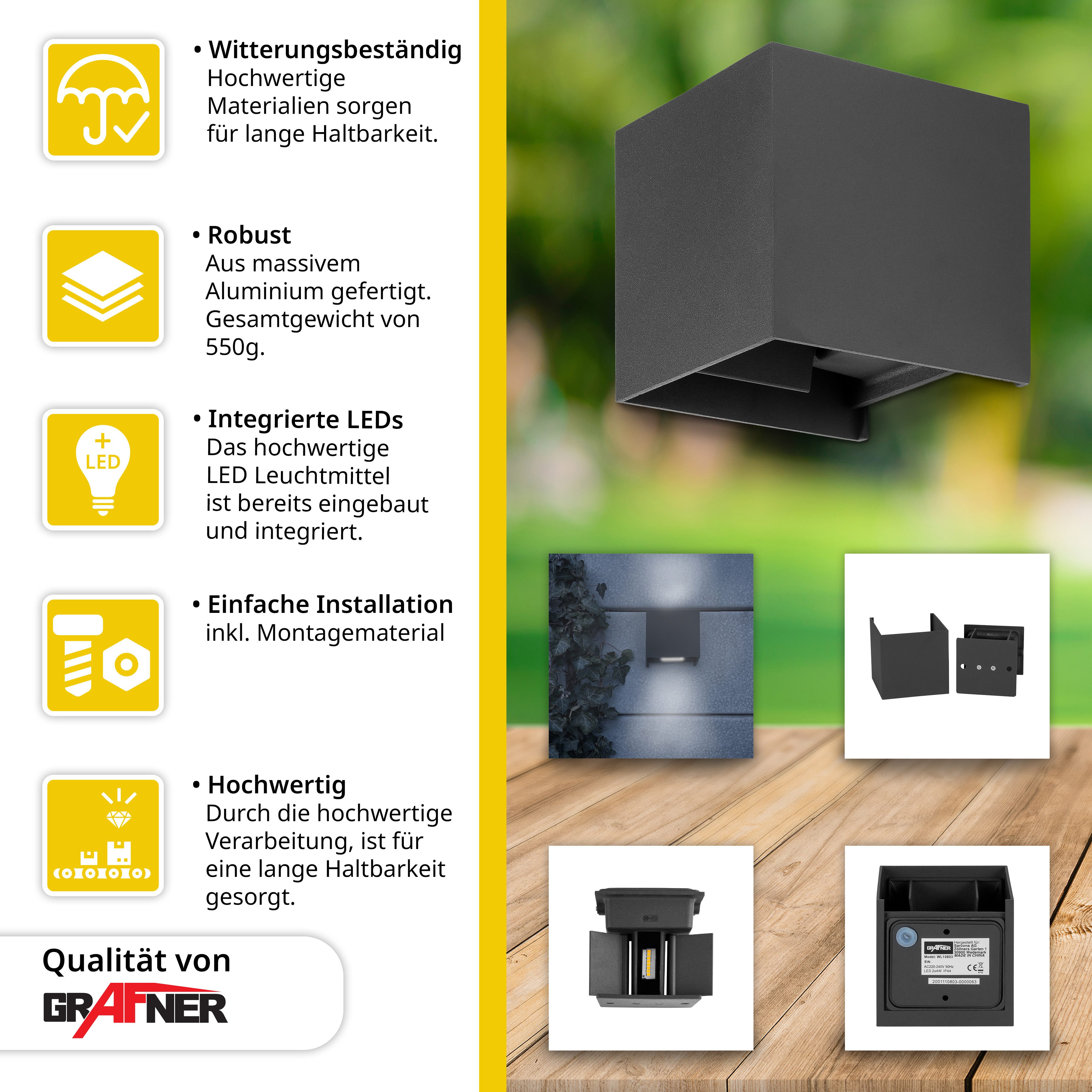 Grafner Außen-Wandleuchte Wandlampe LED Aluminium anthrazit günstig online kaufen