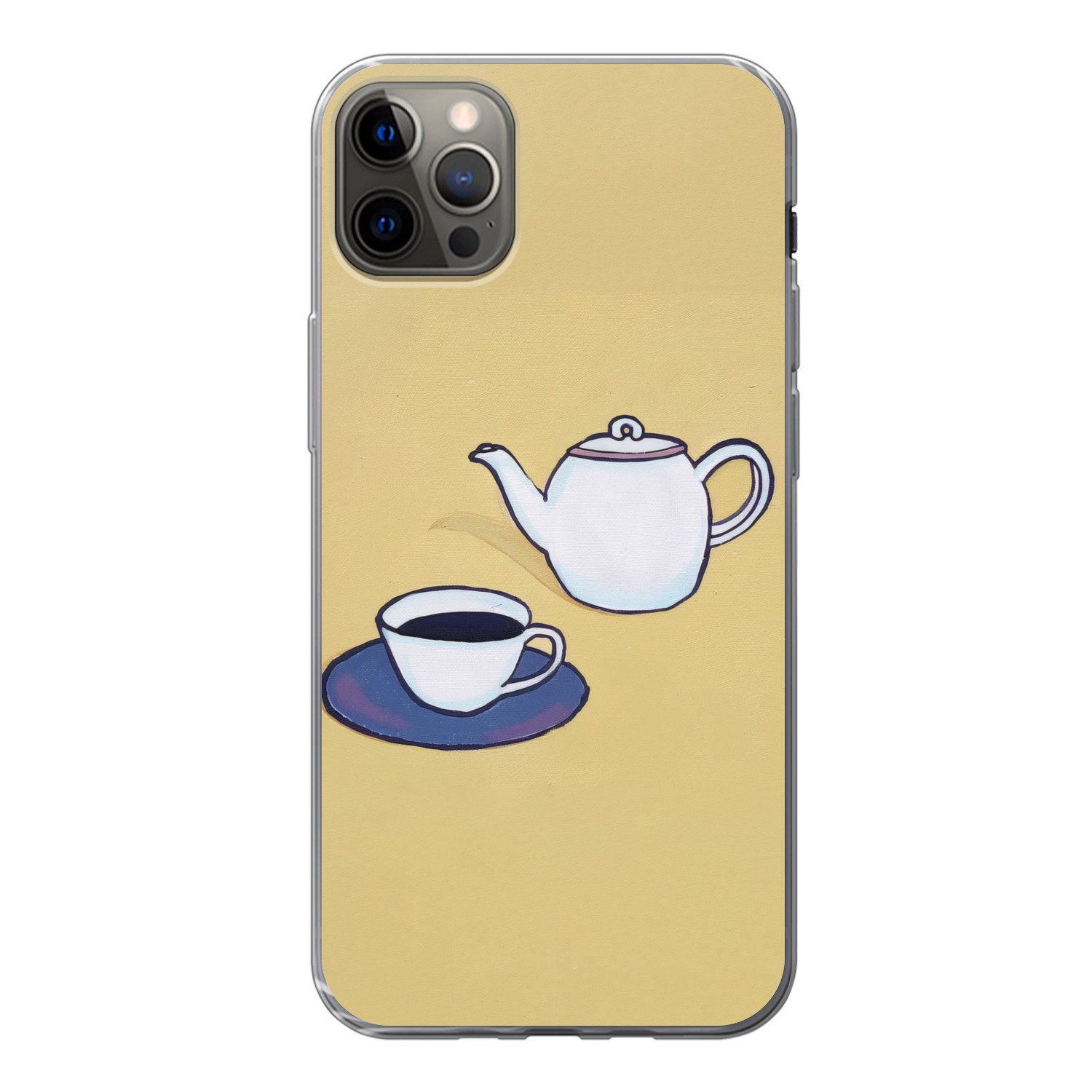 MuchoWow Handyhülle für Apple iPhone 12 Pro Max Teekanne - Tasse - Beige - Illustration, Smartphone-Bumper, Print, Handy Schutzhülle Dünn