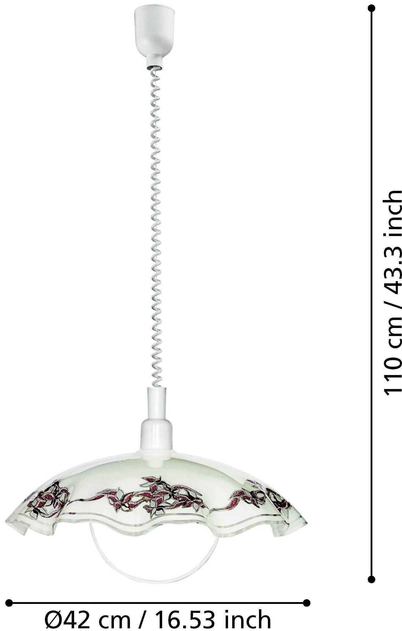EGLO Pendelleuchte VETRO Hängelampe, Küchenlampe, florales Muster, weiß, E27, Seilzugmechanismus, ohne Leuchtmittel, Höhenverstellbar, Spieralkabel, Esstischleu – Bild 5 von 5