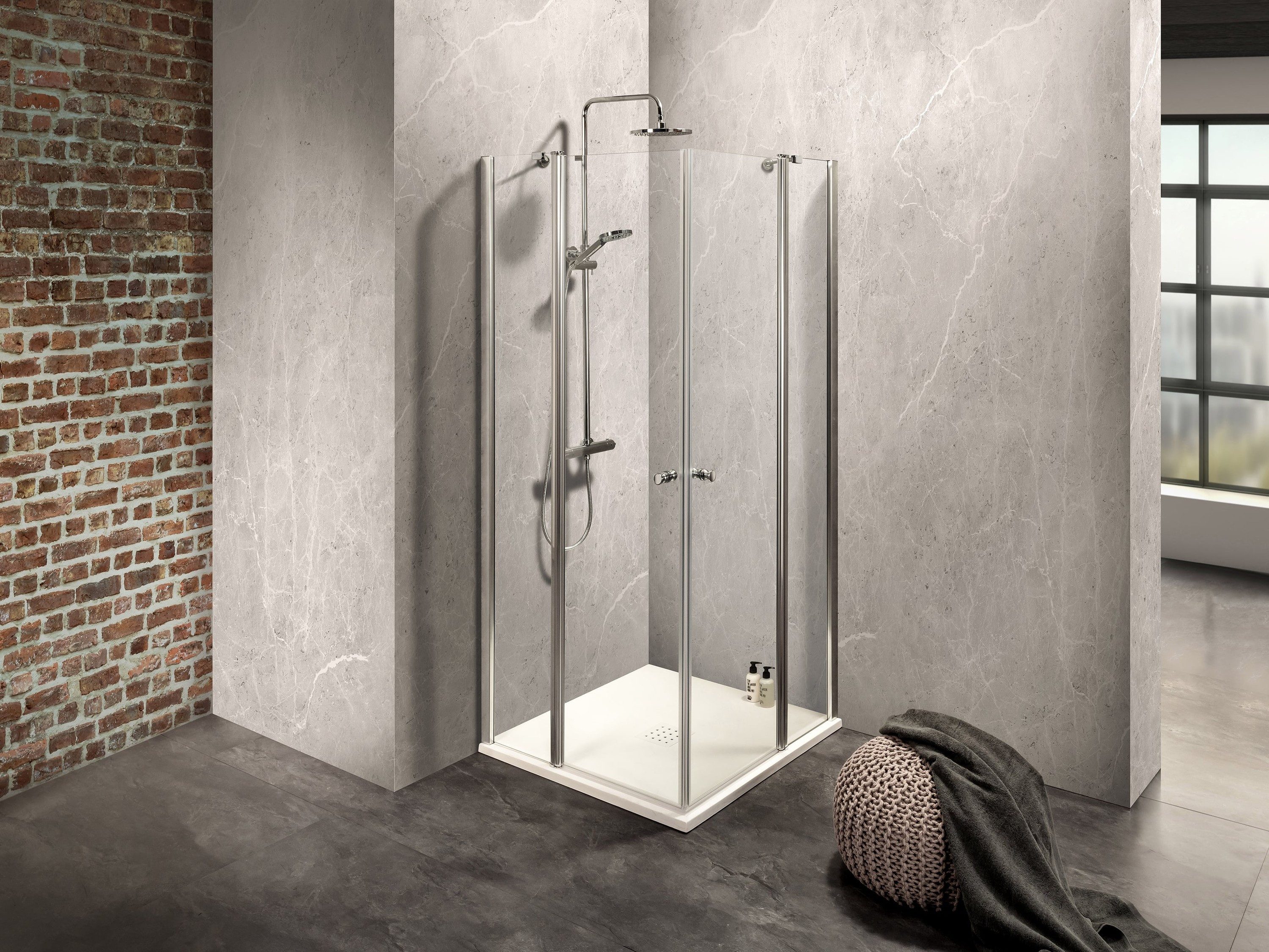 Dusbad Eckdusche Dusche Dusbad Vital 2 4tlg Pendeltür an Festteil / Eckdusche, BxT: 105x77 cm, ESG-Glas