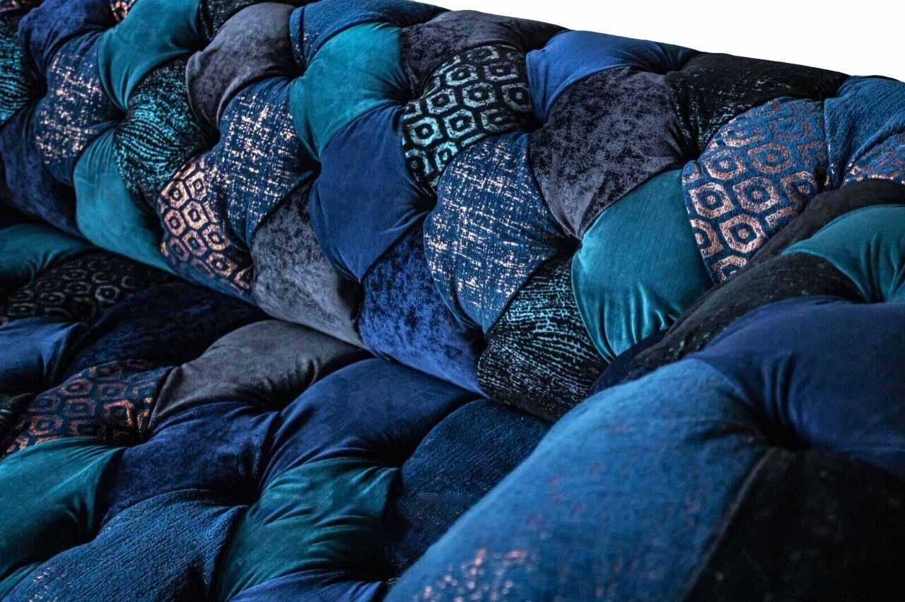 Textil Design Bunter Sofa, Blauer JVmoebel Sofa Couch Dreisitzer Chesterfield in Made Europe
