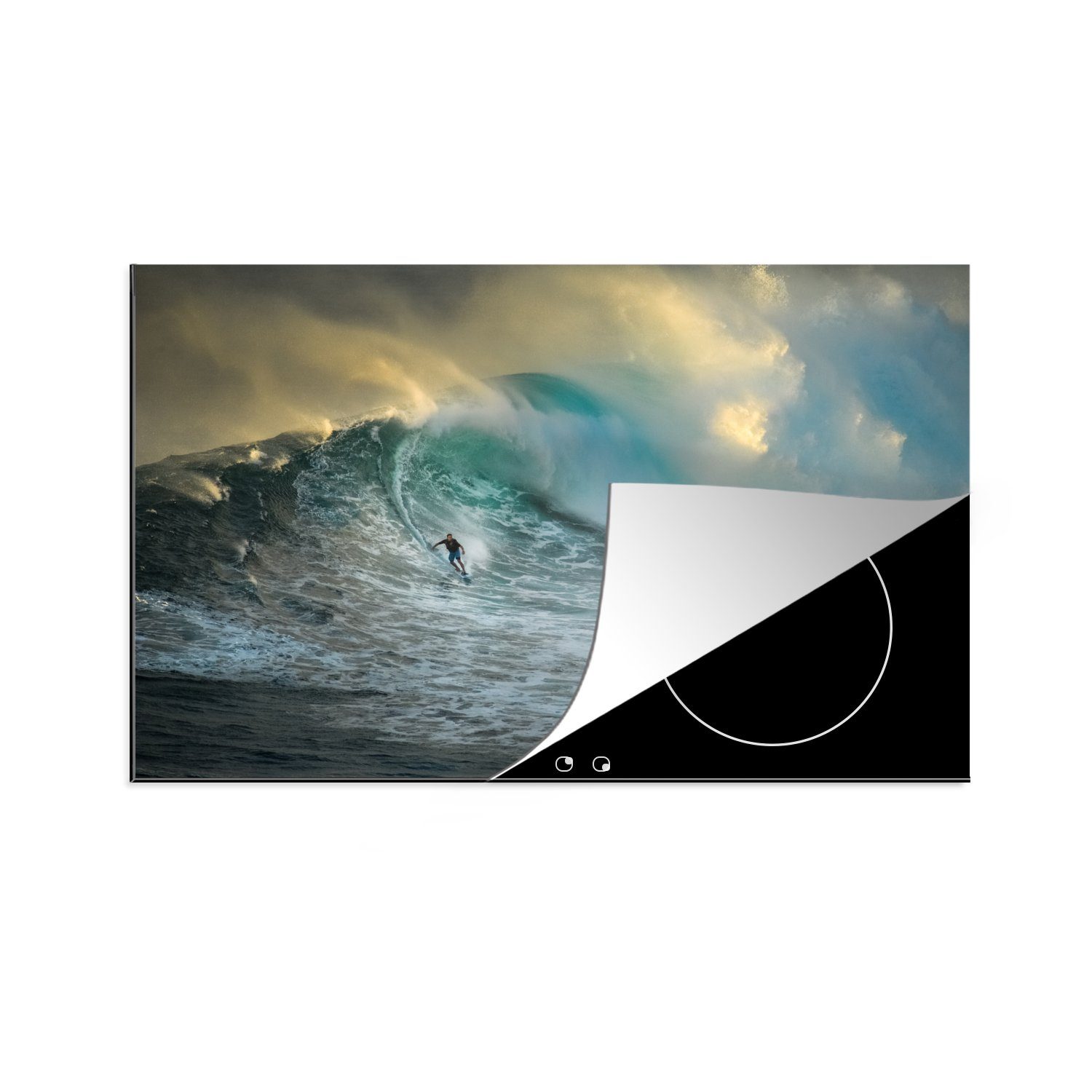 MuchoWow Herdblende-/Abdeckplatte Surfer auf großen Wellen, Vinyl, (1 tlg), 81x52 cm, Induktionskochfeld Schutz für die küche, Ceranfeldabdeckung