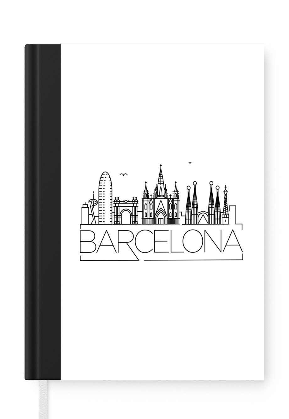 MuchoWow Notizbuch Skyline von Barcelona" auf weißem Hintergrund, Journal, Merkzettel, Tagebuch, Notizheft, A5, 98 Seiten, Haushaltsbuch