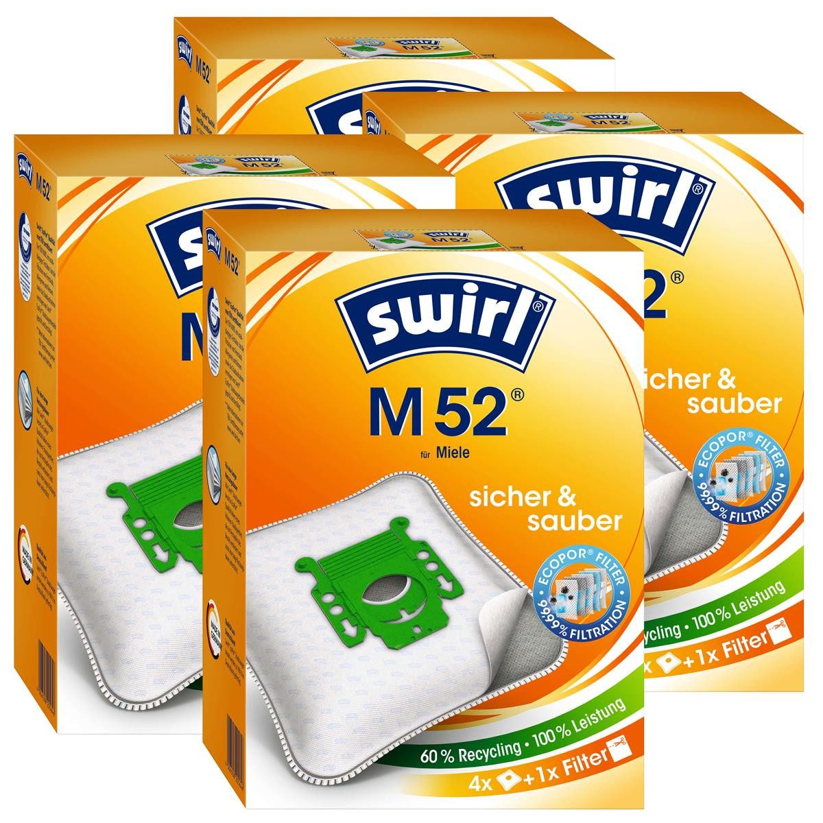 Swirl Staubsaugerbeutel 4 x Swirl Staubsaugerbeutel M 52 MicroPor Staubbeutel Microvlies