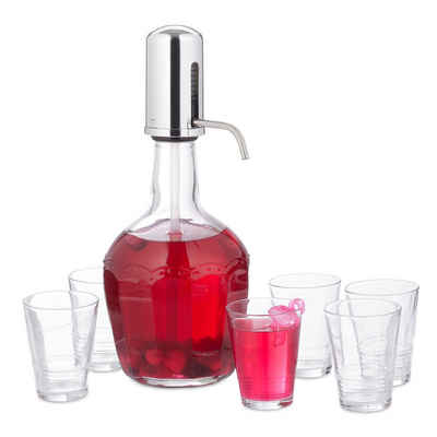 relaxdays Getränkespender Wasserspender Set mit 6 Gläsern