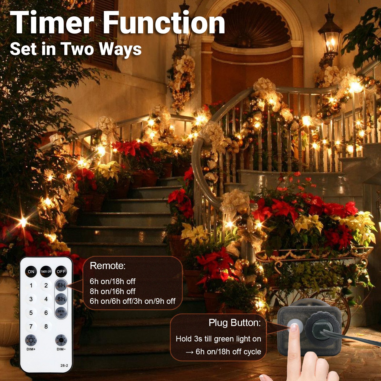 OZAVO LED-Lichterkette LED Weihnachtsbaum Lichterkette mit Fernbedienung, 30M-300 LEDs, 8 Modi, Timer & Memory für Weihnachtsdeko Innen & Außen – Bild 4 von 5