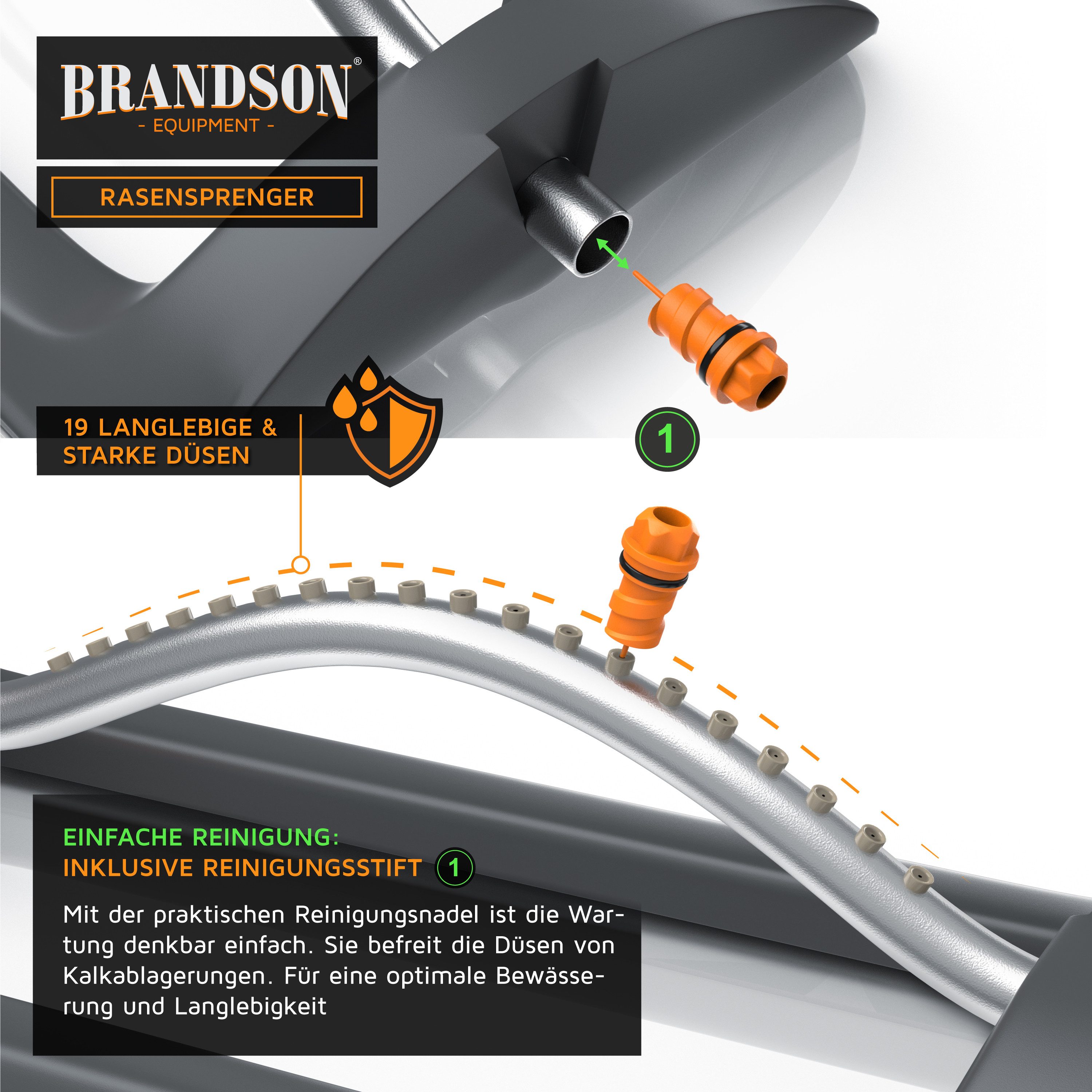 Brandson Viereckregner Garten Rasensprenger, Vierecksprenger, Oszillations-Regner, Sprinkler, für Flächen bis 153 m², (1-St), Rasen Bewässerung, Reichweite bis zu 14 m Ø