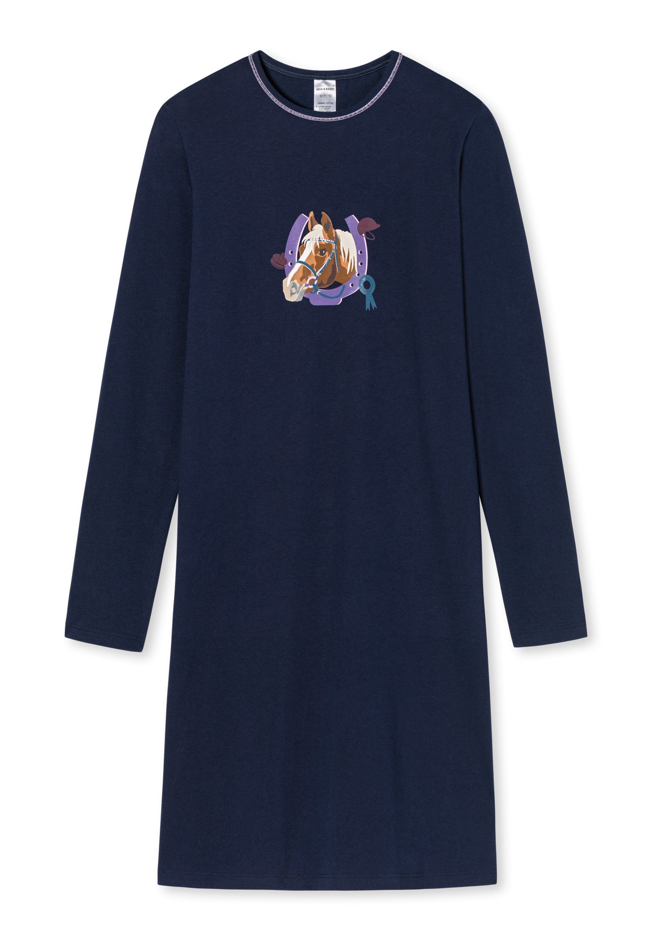(1-tlg) Organic - Langarm Cotton Rundhalsausschnitt Mit Schiesser eingefasstem Baumwolle Nachthemd World Horse Nachthemd -