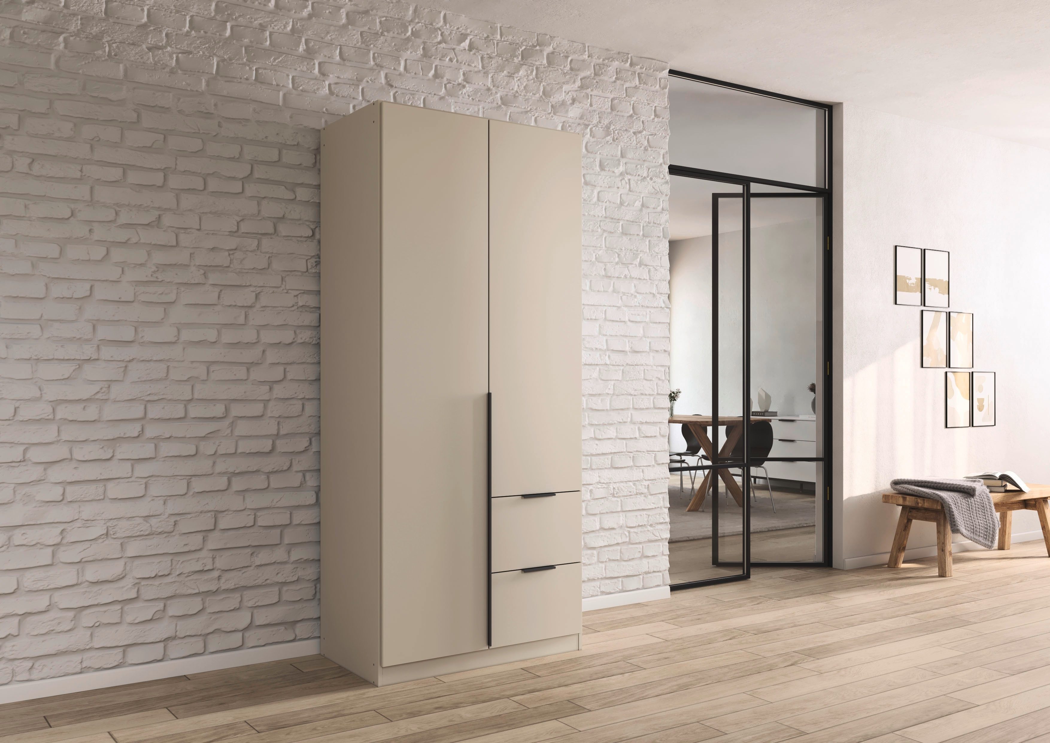 OTTO home Drehtürenschrank Kleiderschrank Schrank Garderobe AGORDO mit Dekor- oder Hochglanzfront (in zwei Griff-Farben, Breiten 91-360 cm) mit Außenschubkästen, in 7 Breiten und 2 Höhen MADE IN GERMANY