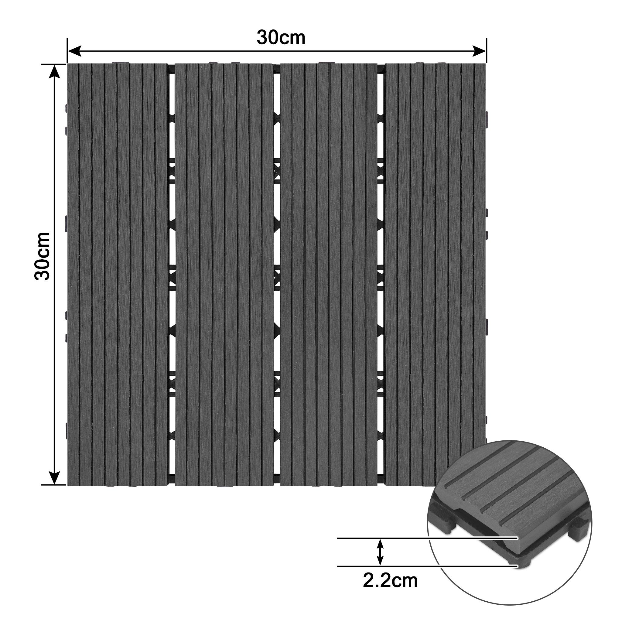 FIVMEN Terrassendielen Terrassenfliesen WPC 30x30cm Kunststoff Klickfliesen mit klicksystem, (Packung, 11-St., Filterbares Wasser Premium Fliese Terrassendielen), für Garten Balkon Terrasse