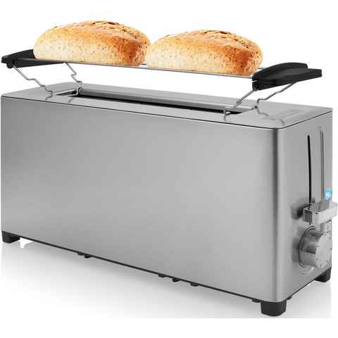 PRINCESS Toaster 142401, 1 langer Schlitz, 1050 W, Brötchenaufsatz, 7 Bräunungsstufen, Krümelschublade