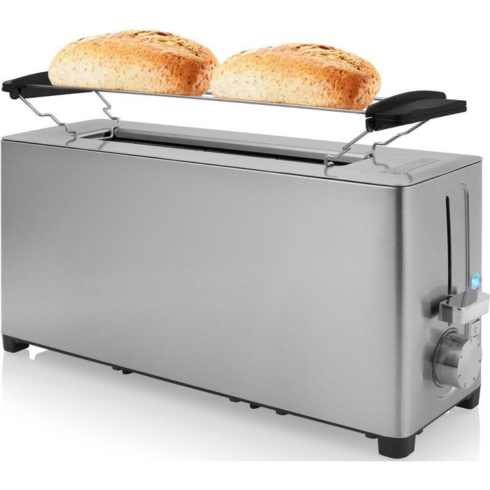 PRINCESS Toaster 142401 1 langer Schlitz 1050 W Brötchenaufsatz 7 Bräunungsstufen Krümelschublade