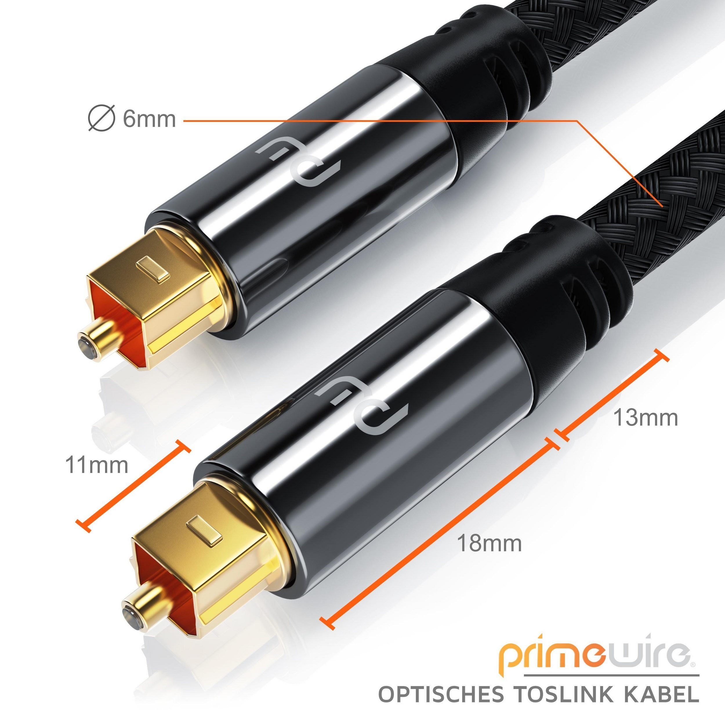 Primewire Lichtwellenleiter mit Metallstecker & Nylonmantel, Audiokabel - 2m Optisches-Kabel, S/PDIF, Toslink (200 cm), digitale Klangübertragung ohne Störungen – Bild 3 von 4