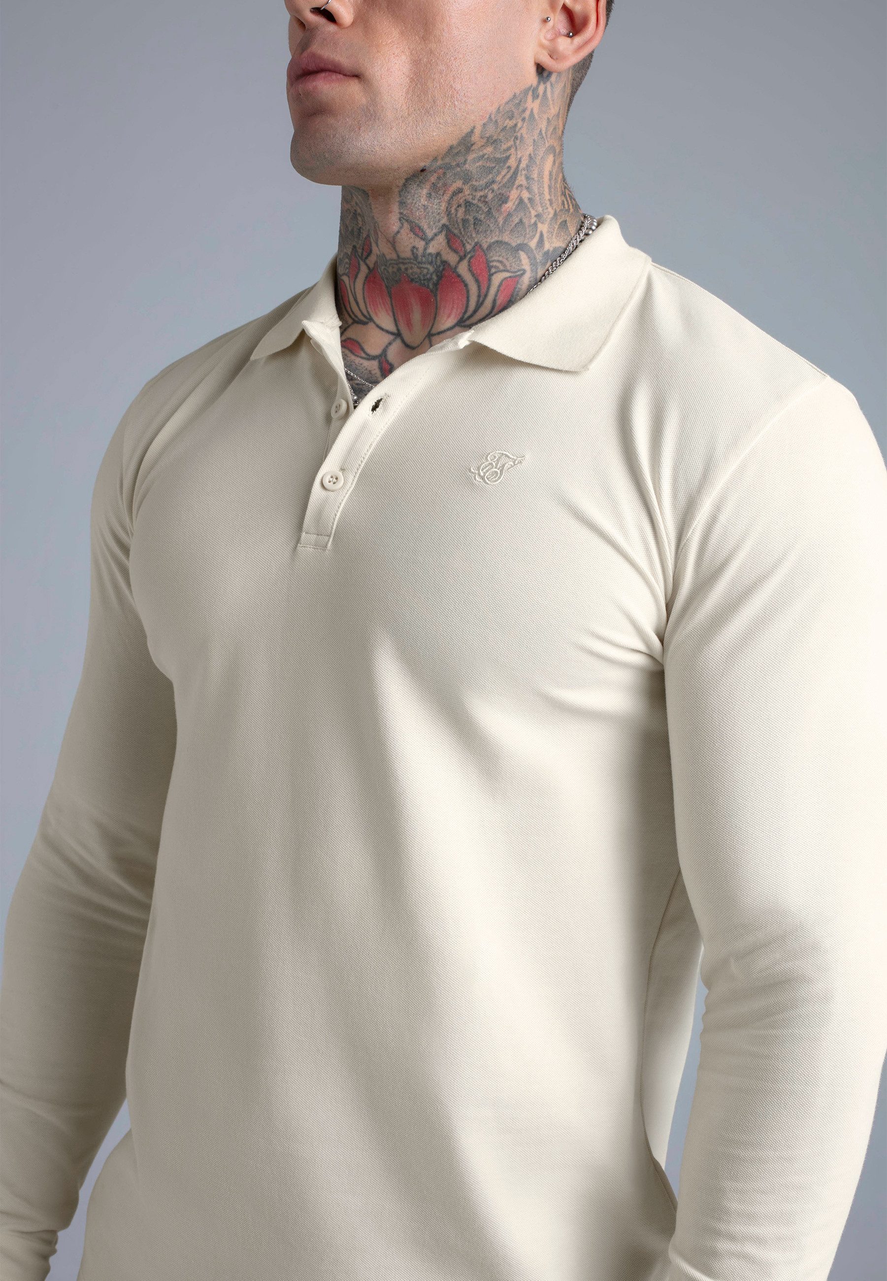 Siksilk T-Shirt SikSilk Herren Ecru Langarm Button-Polo günstig online kaufen