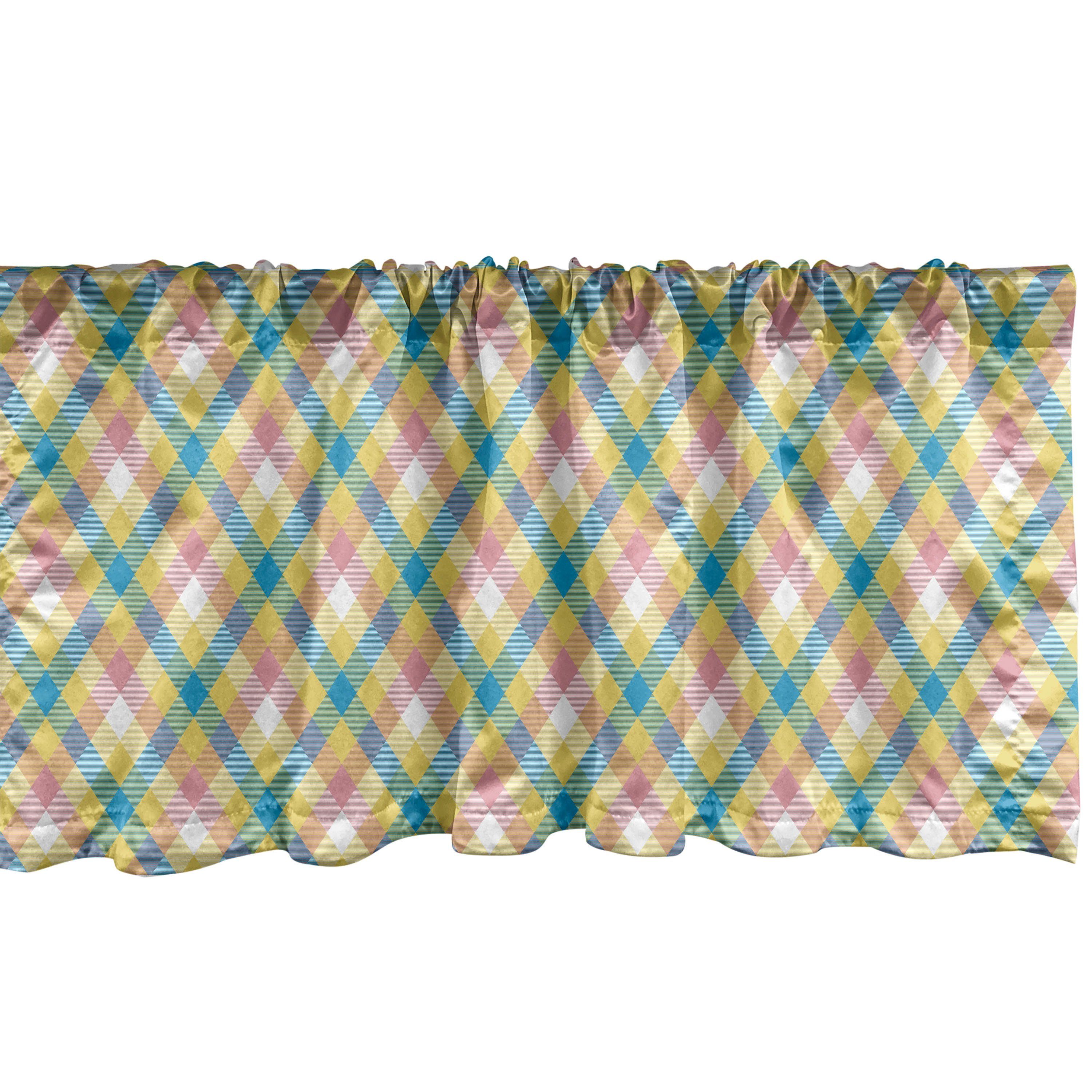 Scheibengardine Vorhang Volant für Küche Schlafzimmer Dekor mit Stangentasche, Abakuhaus, Microfaser, Abstrakt Diagonal Squares in Pastell