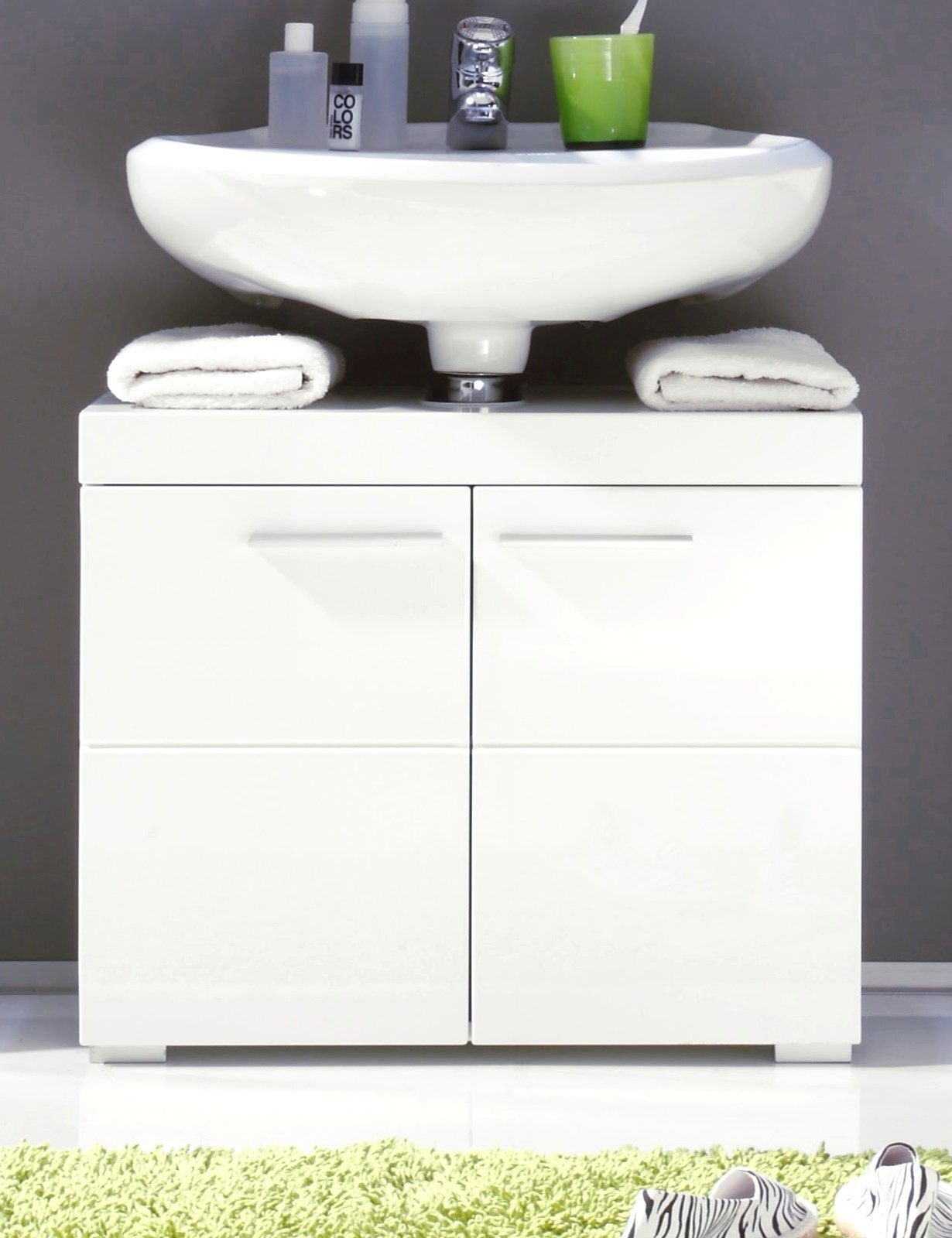 trendteam Waschbeckenunterschrank Amanda (Waschtisch Unterschrank in weiß, 60 x 56 cm) Hochglanz | Waschbeckenunterschränke