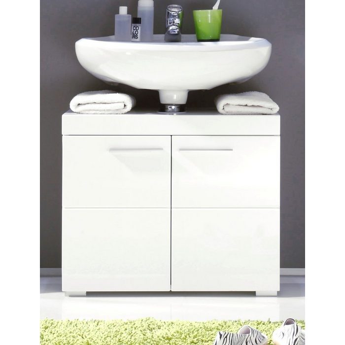 trendteam Waschbeckenunterschrank Amanda (Waschtisch Unterschrank in weiß 60 x 56 cm) Hochglanz