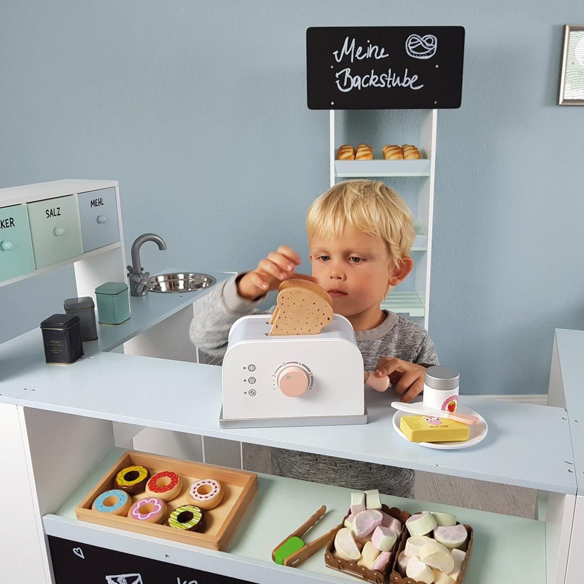 Knopf Kinder-Toaster drehbaren Holzspielzeug, weiß/graublau, Olea, MUSTERKIND® mit