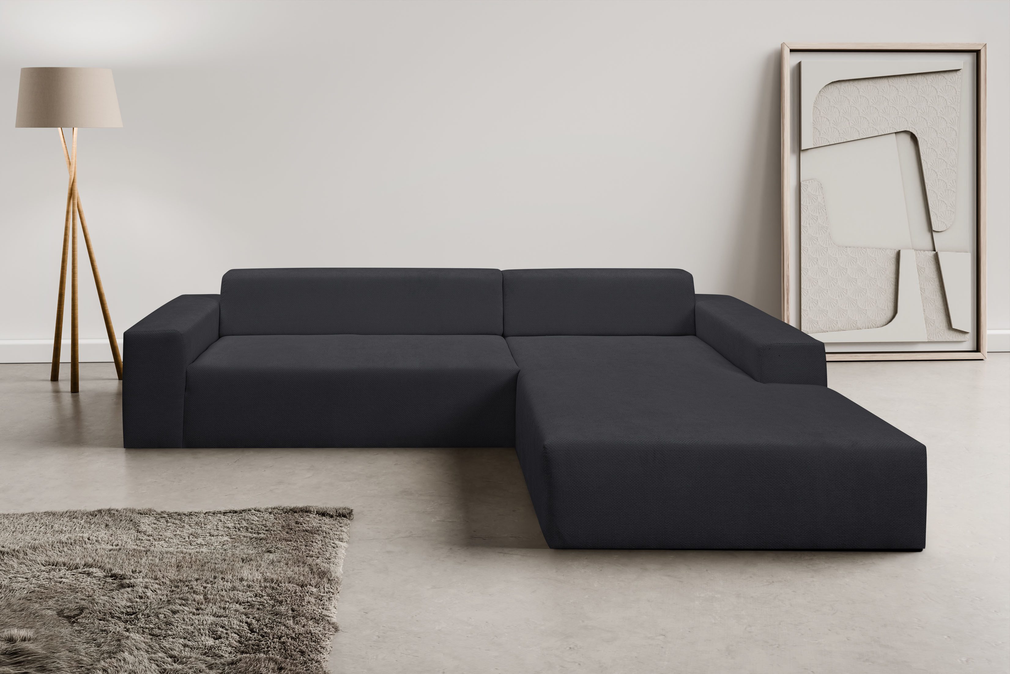 WERK2 Ecksofa Zeus-XL 311 cm breit, bequemes Mega-Sofa in L-Form, große Sitztiefe, Curvy-trend Chenille Big-Sofa mit 210 cm XXL-Ottomane für 2 Personen