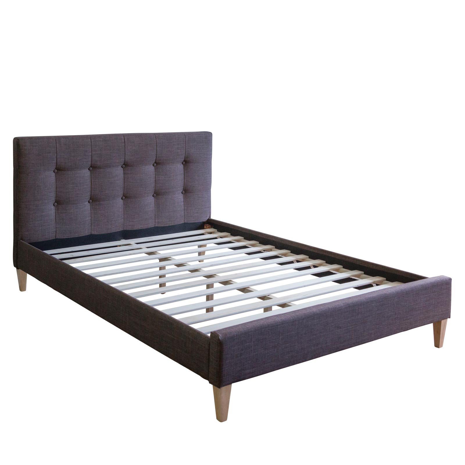 Homestyle4u Polsterbett 140x200 160x200 180x200 Lattenrost Doppelbett gestepptes Kopfteil (Set, Braun mit Lattenrost), hohes Kopfteil, Holzfüße, Stauraum unter dem Bett