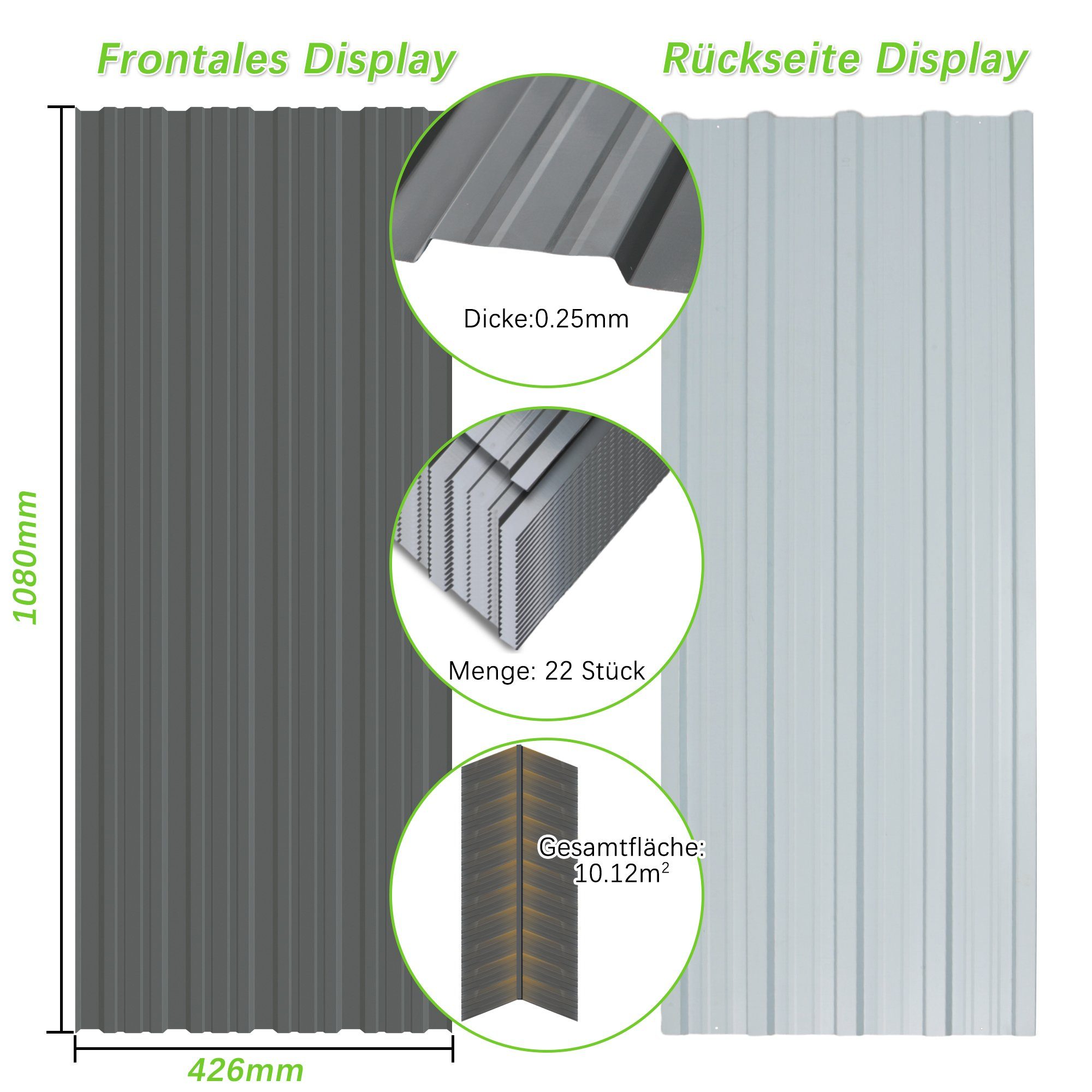 Thanaddo Trapezblech 22er Set Profilblech Trapezblech mit Schraube 10.12m²