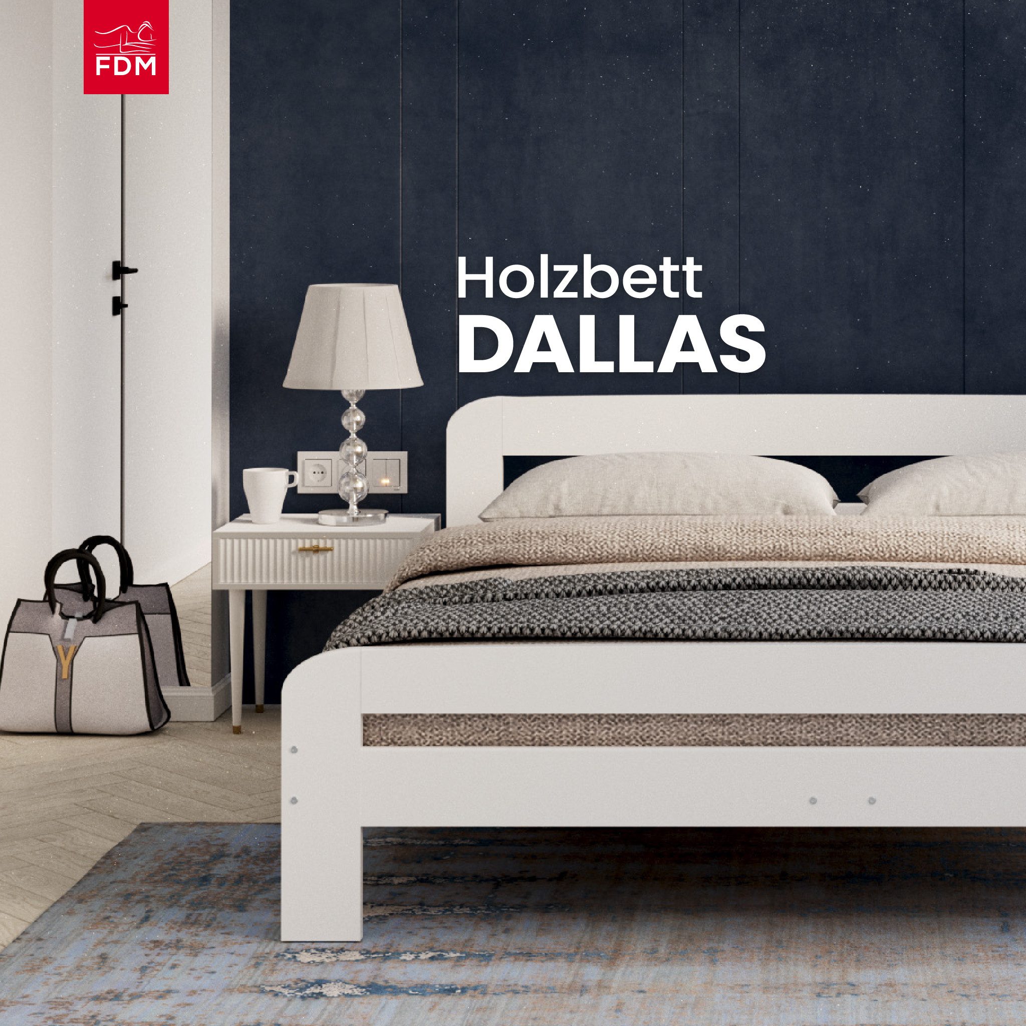 FDM Bettgestell Bett aus Holz DALLAS Bettgestell 90x200, 120x200, 140x200, 180x200 cm (verfügbar 90x200 120x200 140x200 180x200cm, Bettrahmen, Bett, mit großen Kopfteil, aus Holz), Holzrahmen