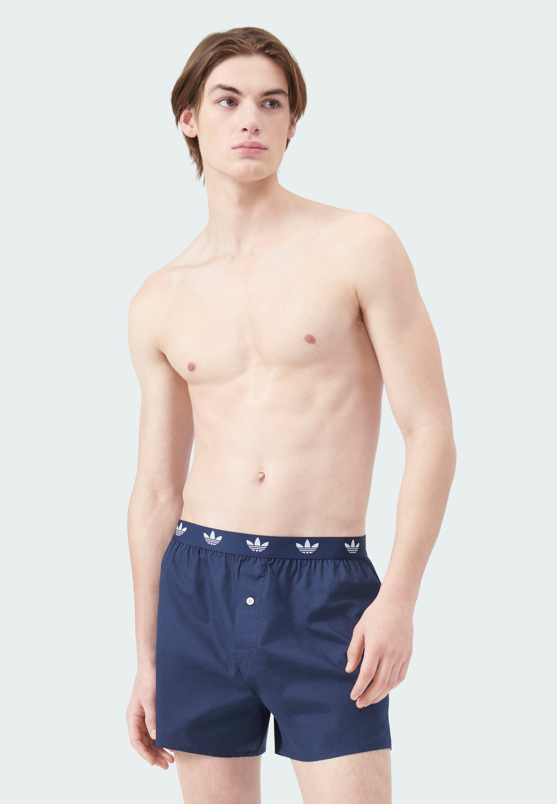 adidas Originals Webboxer Comfort Cotton Woven (2er Pack) Baumwolle, weit, elastischer Bund, Eingriff mit Knopf