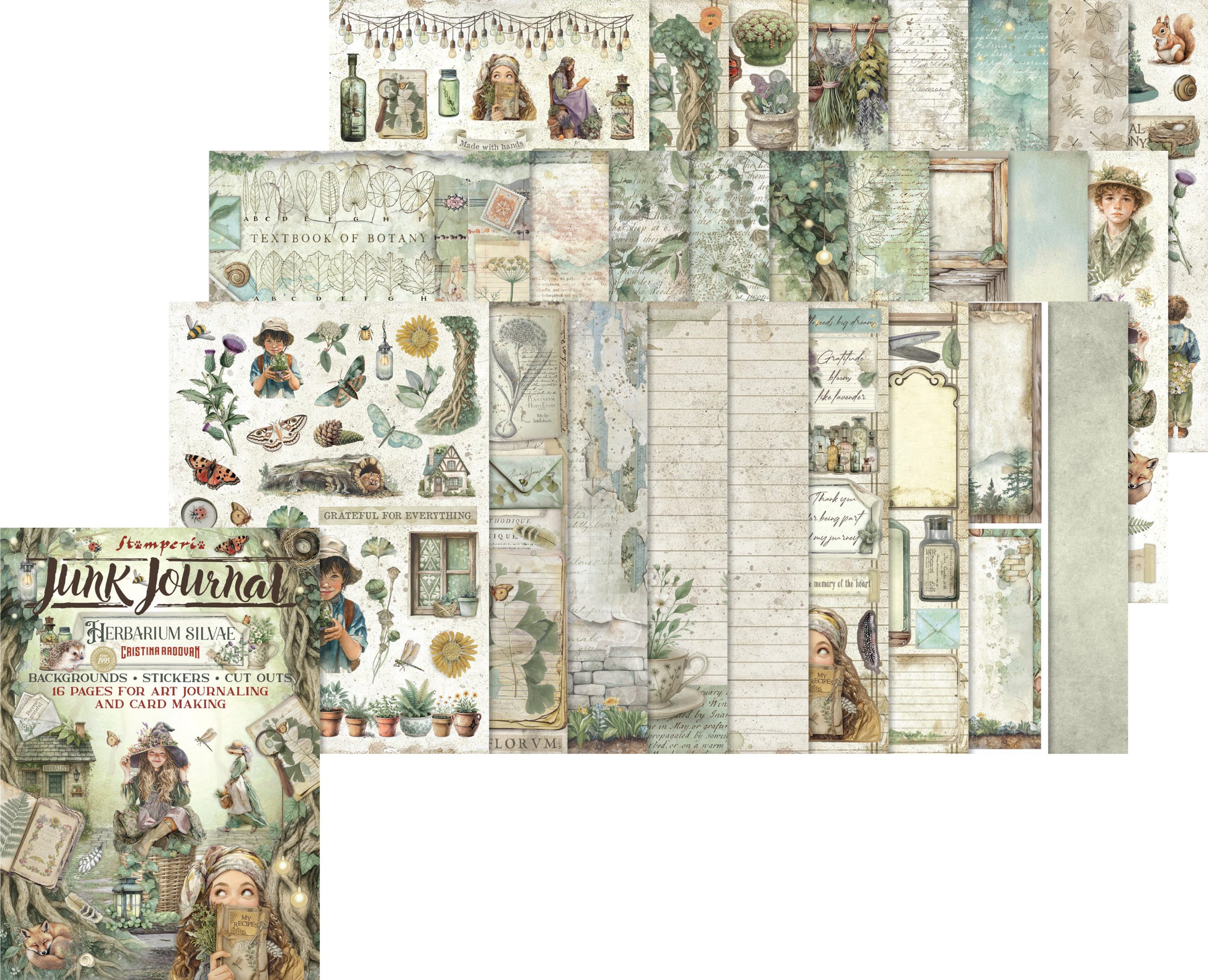 Stamperia Motivpapier Junk Journal Book Herbarium Silvae, 16 Blatt