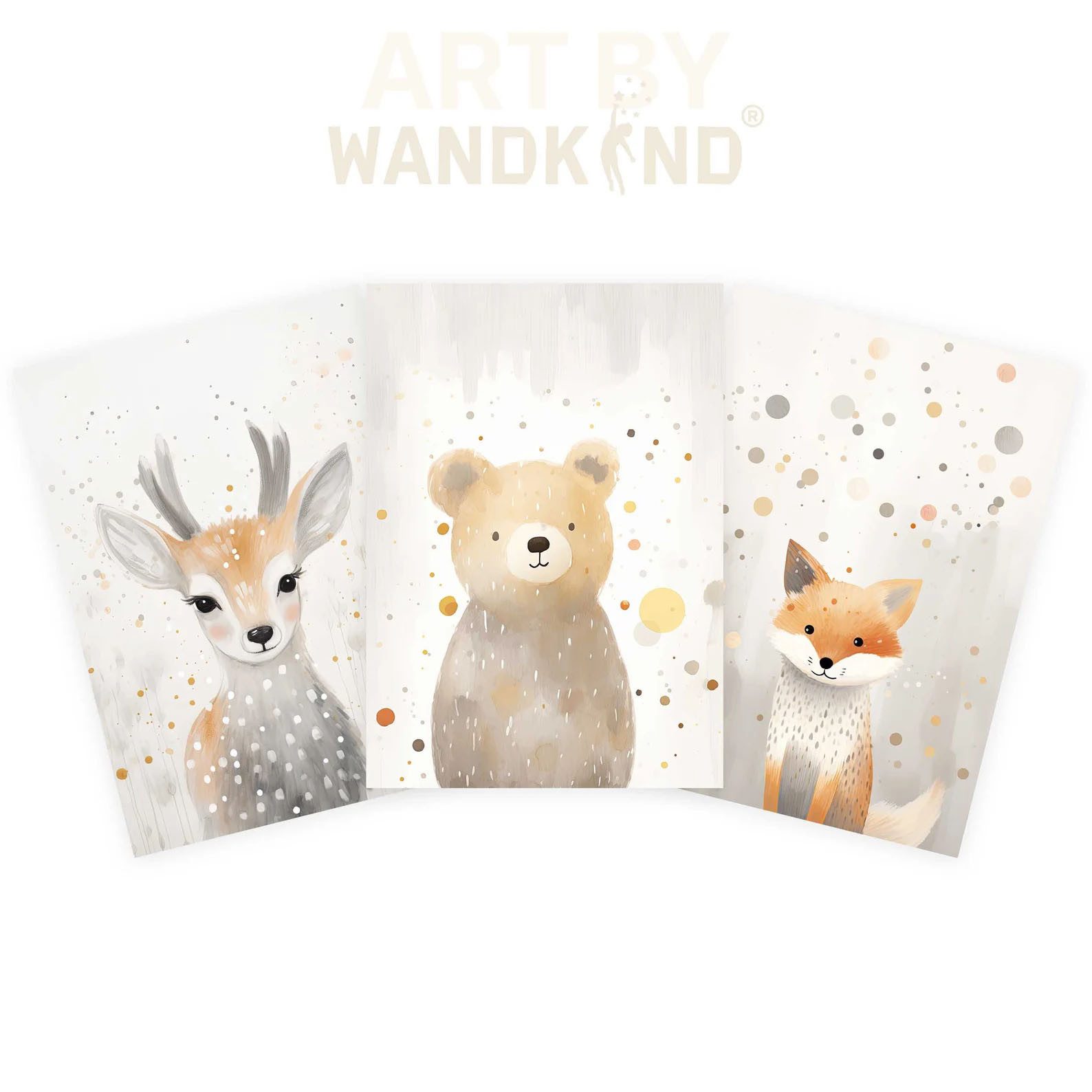 WANDKIND Poster Waldtiere Abenteuer Bär Fuchs Reh 3er Set P797, Kinder Poster