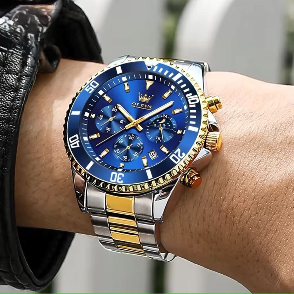 OLEVS Quarzuhr Uhrenrolle Geschenkset mit 3 Uhren 2870 - Braun Leder Chronograph