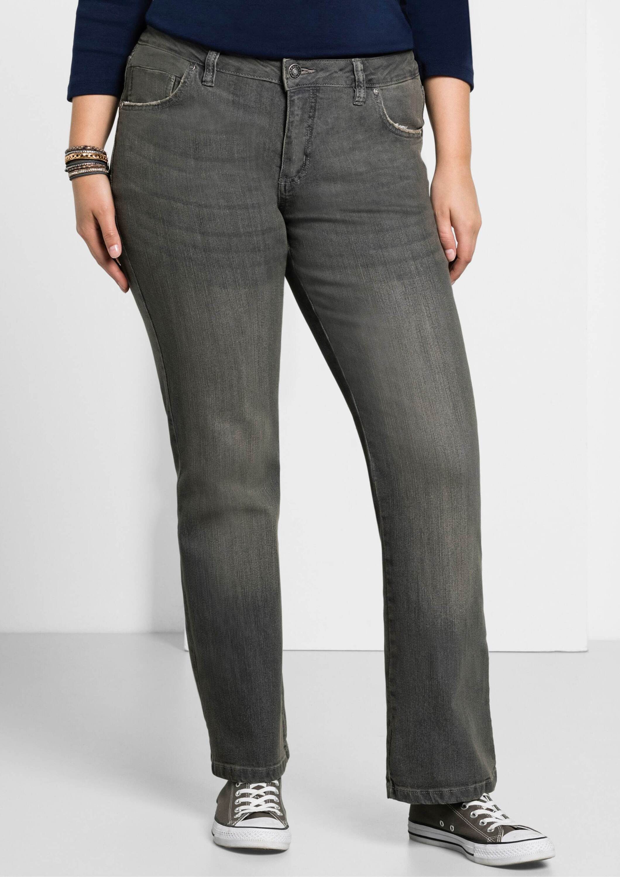 Sheego Bequeme Jeans Bootcut-Jeans in 5-Pocket-Form, mit Used-Effekten günstig online kaufen