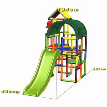 move and stic Konstruktions-Spielset Spielturm LINUS Klettergerüst mit Rutsche, (komplettes Spielset incl. Rutsche), mit Tunnel und Spielzeugglocke am Turm, Made in Germany