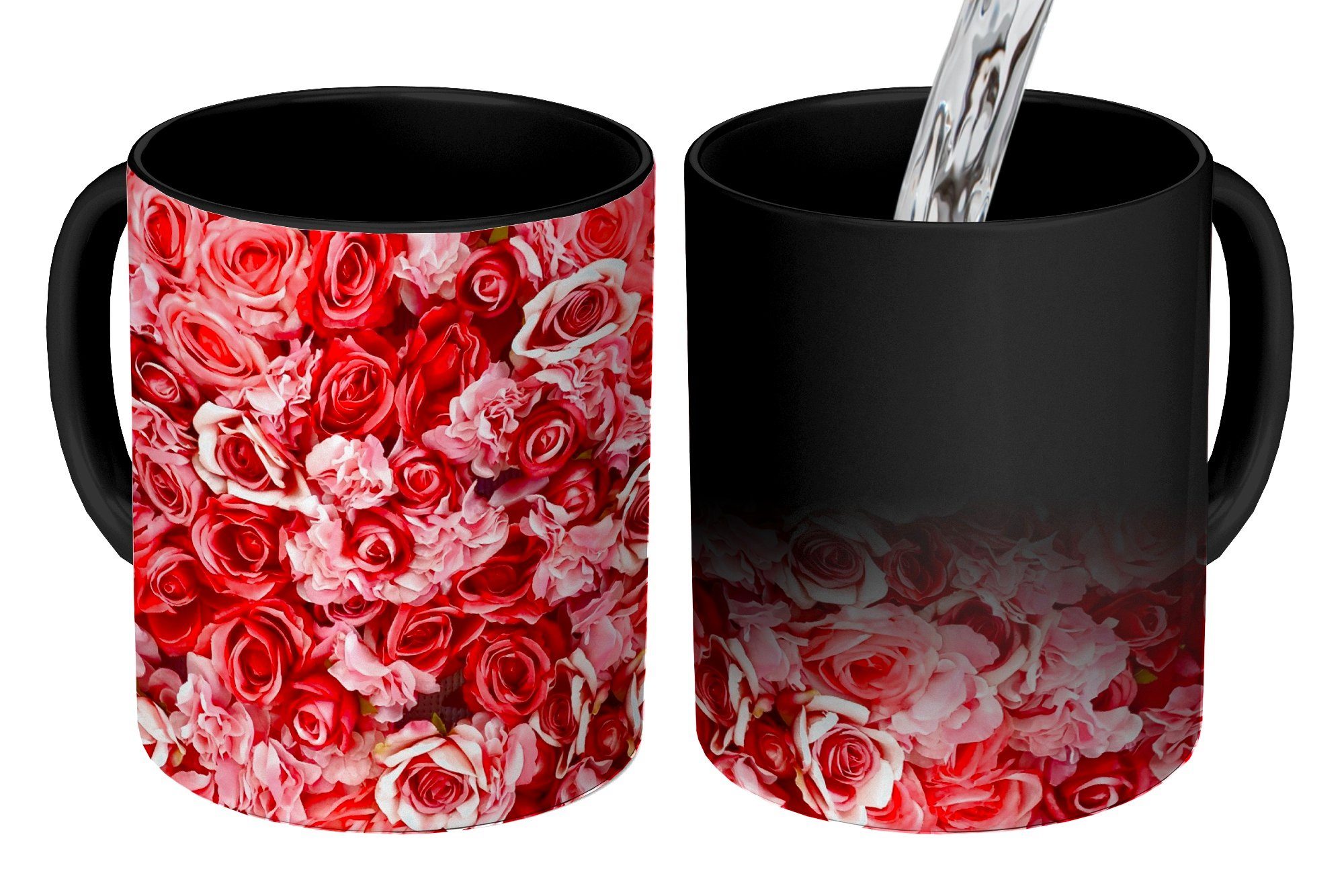 MuchoWow Tasse Rosen Keramik, - Teetasse, Kaffeetassen, Geschenk Farbwechsel, Rot, Rosa Zaubertasse, 