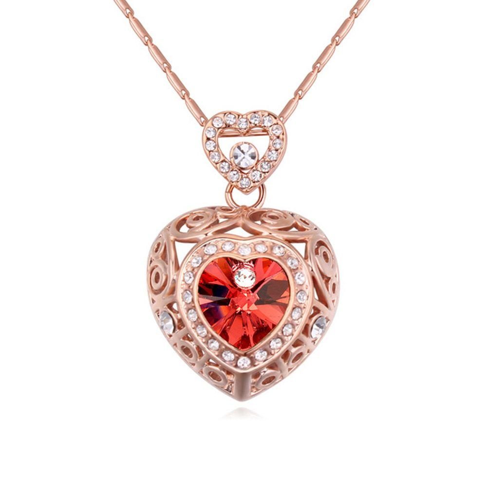 BUNGSA Ketten-Set Kette Red Heart aus Damen (1-tlg), Messing Halskette Necklace Rosegold