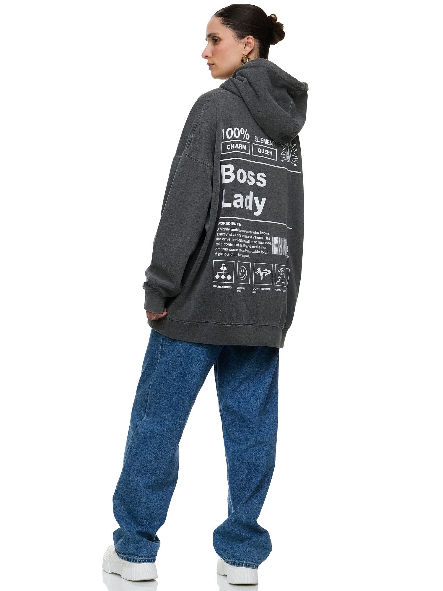 Worldclassca Hoodie Worldclassca Oversized Print Boss Lady Hoodie Kapuzenpullover Sweat PRINT - BOSS LADY - 100% CHARM - QUEEN